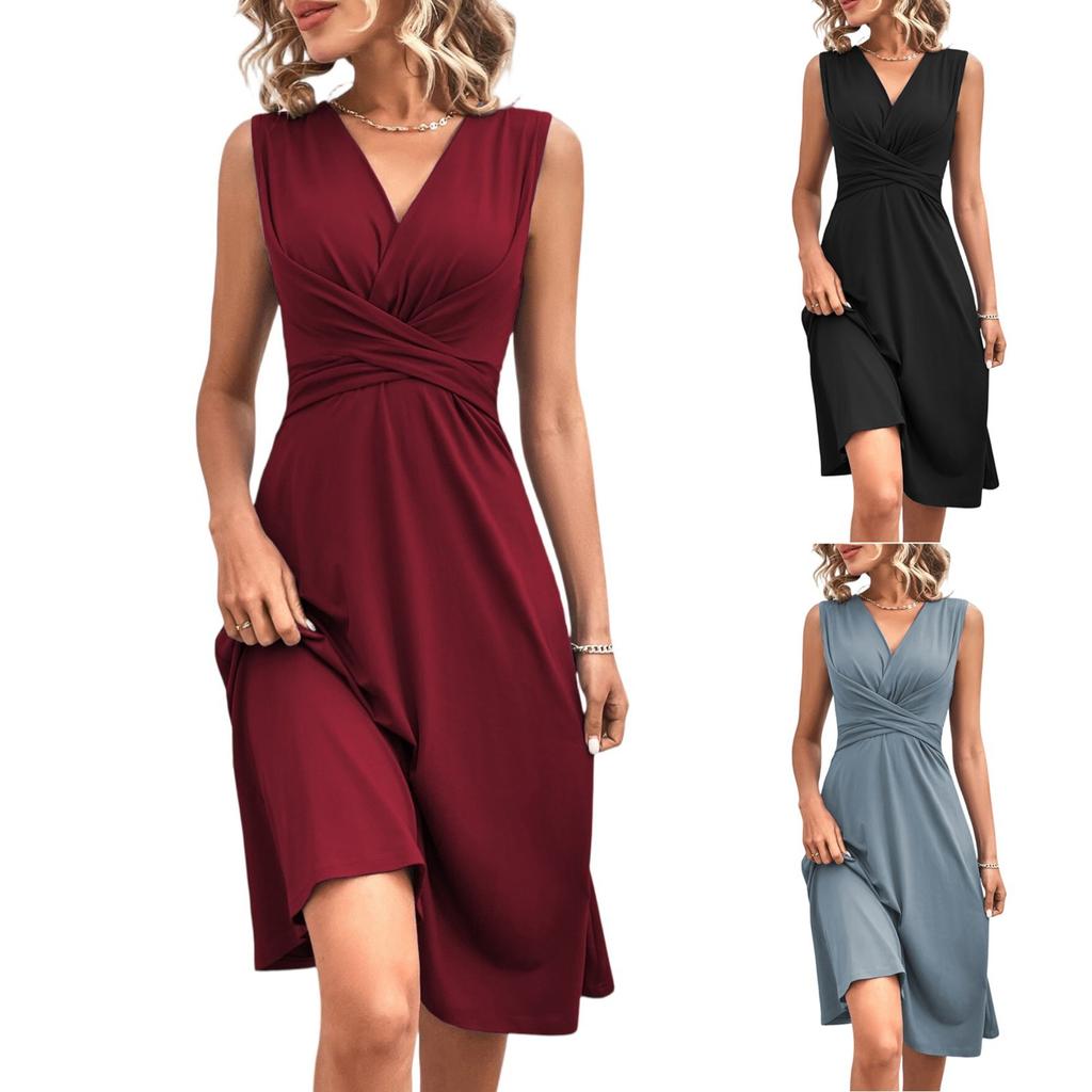 Women's Fashionable Casual Sleeveless V-neck Dress