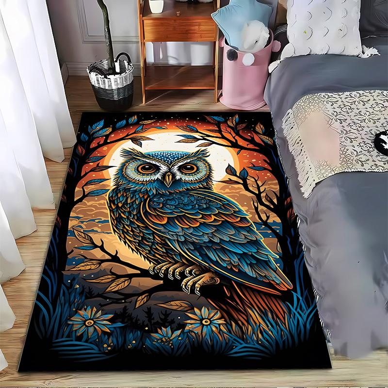 Owl Design Carpet with Vibrant Moonlit Forest Artistic Patterns Suitable for use as an anti-slip for living room bedroom sofas 40x60cm( 15x23in )
