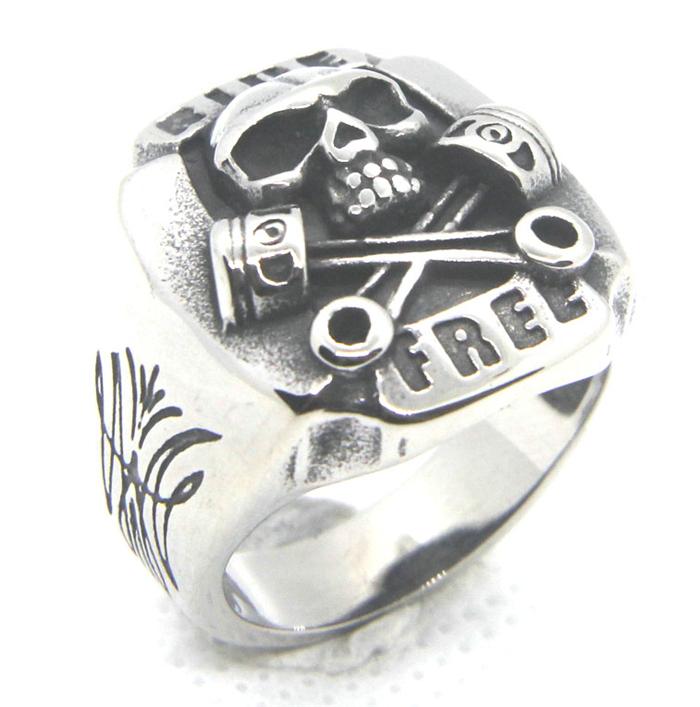 Drop Ship Ride Free Skull Ring 316L Stainless Steel Spanner Biker Skull Ring 7