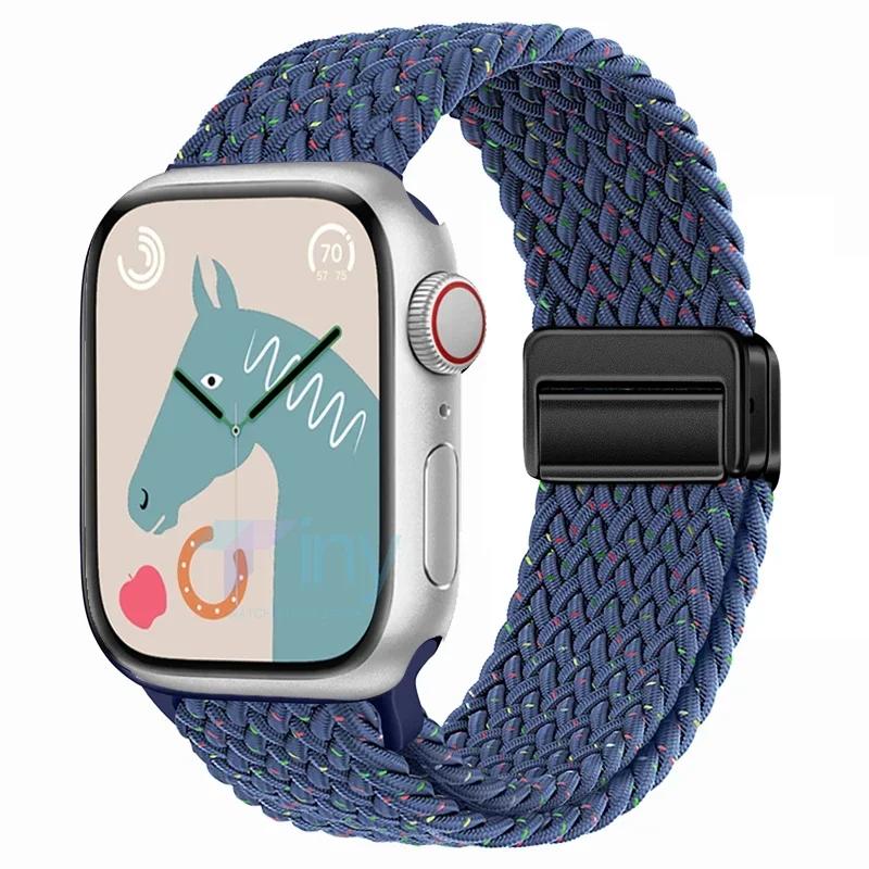 Nylon Band For Apple Watch Strap 44mm 40mm 45mm 46mm 49mm 41mm 38 Magnetic Braided Bracelet iWatch Series Se 7 6 8 9 10 Ultra 2