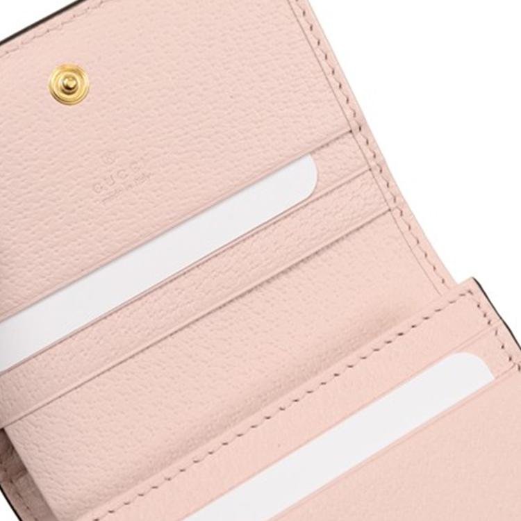 Gucci Portafoglio Mini Ophidia in Tela GG Beige Pelle Rosa Hardware Doppio G Dorato Porta Carte da Donna per il Pendolarismo Quotidiano 523155-UKMBG-9550