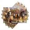 Rustic Horse Place Mats Set of 1 - Linen Knit Fabric Table Mats, Rectangular Dining Table Mats for Home, Kitchen, Parties