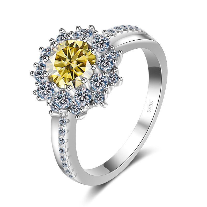 

Bague Ringen Модне жіноче кільце S925 1 карат Moissanite Lab Diamond Solid Silver 925 Ювелірні вироби На заручини Подарунок на річницю весілля 1ct No.9 жовтий