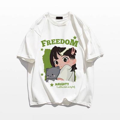 2024 sommer lässig übergroßen t-shirt reine baumwolle kurzarm T-shirts Frauen harajuku Cartoon anime drucken paar y2k tops UNISEX streetwear