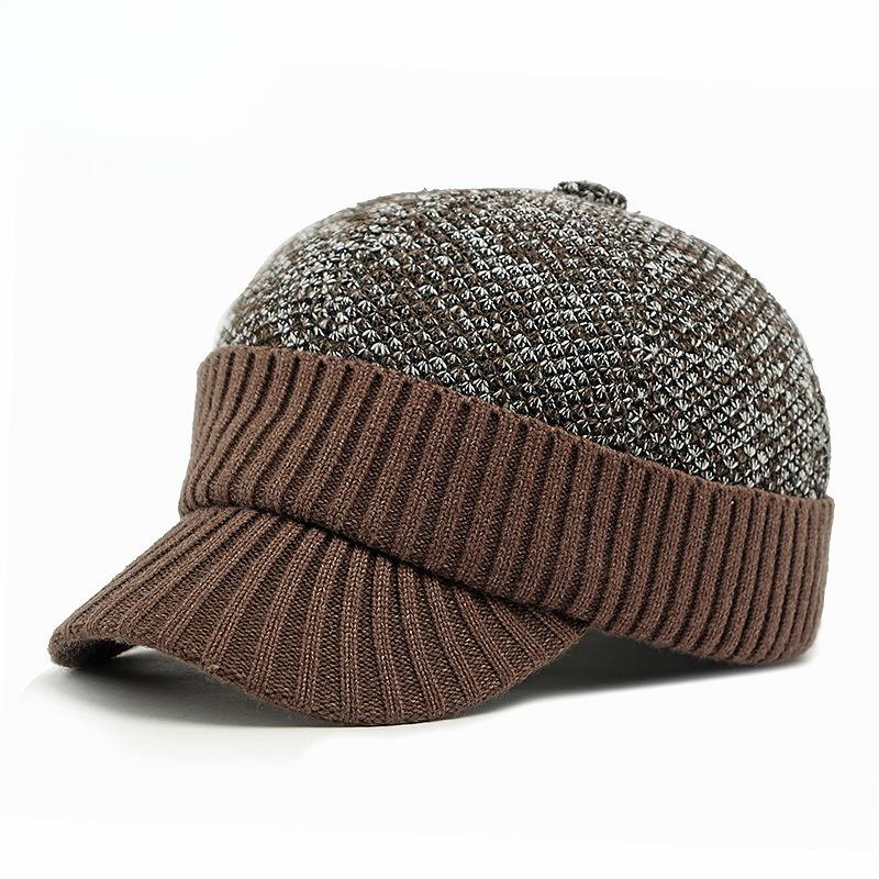 Winter Knitted Baseball Cap for Men Fleece Lined Thickened Warm Peaked Hat with Ear Protection Casual Knit Dad Cap