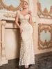 Elegant European & American Lace Fishtail Evening Dress with Feather Strap - Slim Fit, Sophisticated Socialite Style.