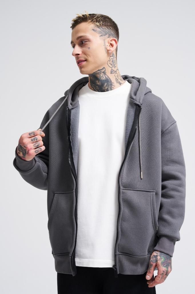 Męska Bluza Oversize Basic Rozpinana z Kapturem i Kieszeniami - Asphalt