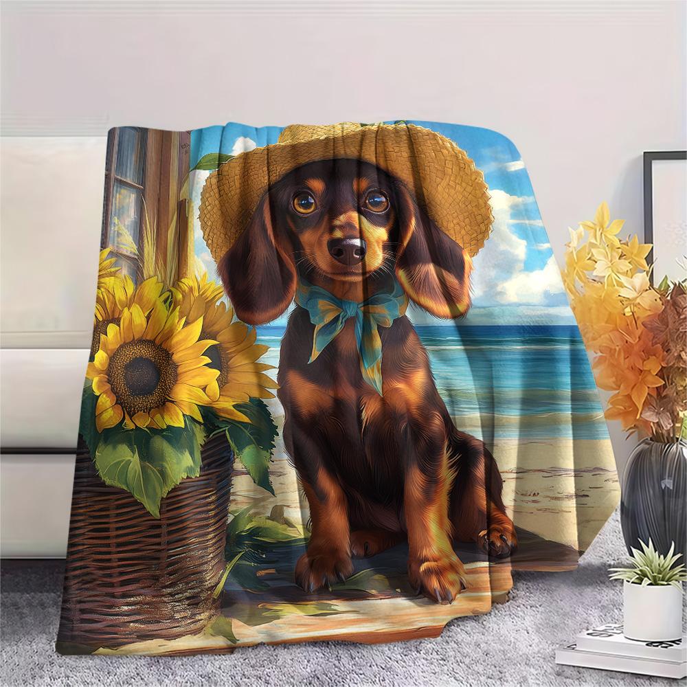Sunflower Cat and Dog Print Flannel Blanket, High Quality Comfortable for All Seasons, Home Decor, Warmth and Comfort