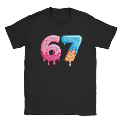 Vintage TShirt Beach Six Seven Ice Cream Drip Cool Meme 67 Funny Number T Shirts Cotton Tee Shirt for Unisex Y2K Short Sleeve Tops
