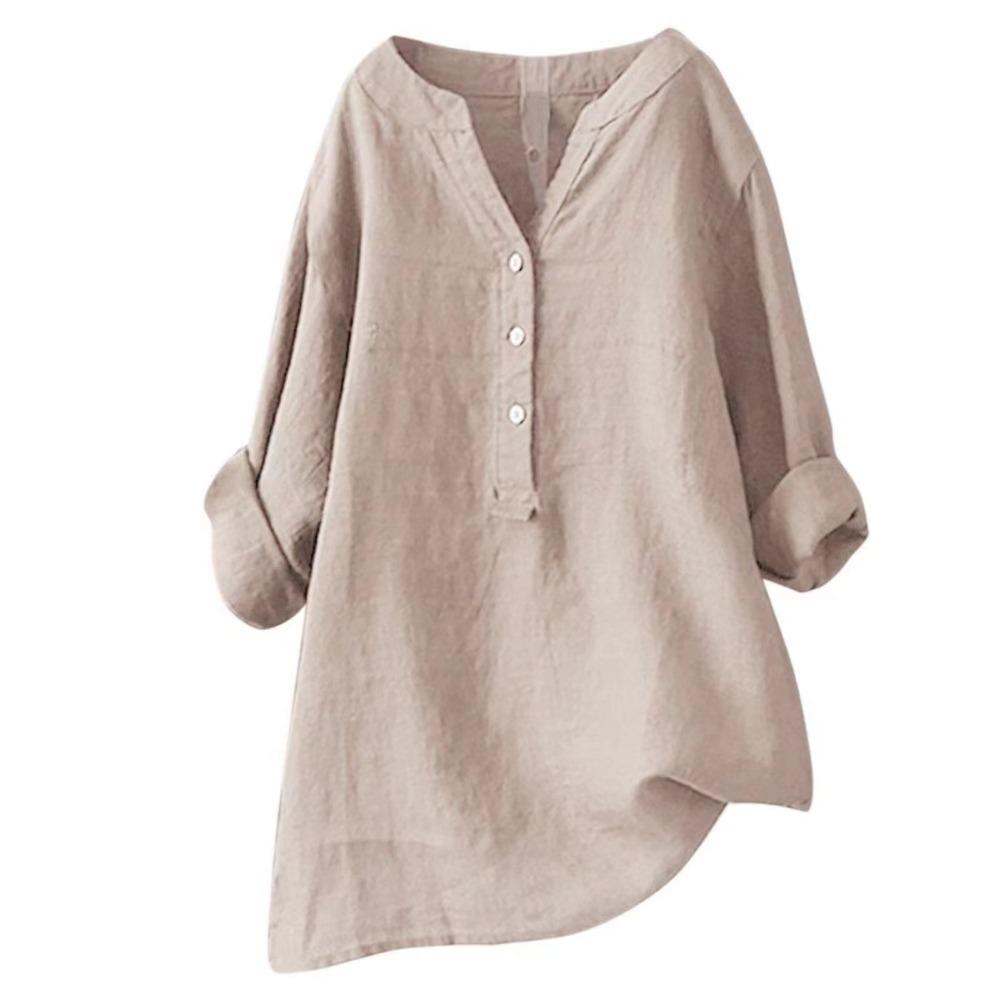 Women's V Neck Long Sleeve Linen Shirt Loose Fit Casual Commuter Blouse for All Occasions