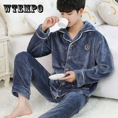 Pajamas Men's Winter Coral Velvet Thickened Plus Velvet Warm Spring, Autumn and Winter Men's Flannel Home Service Suit