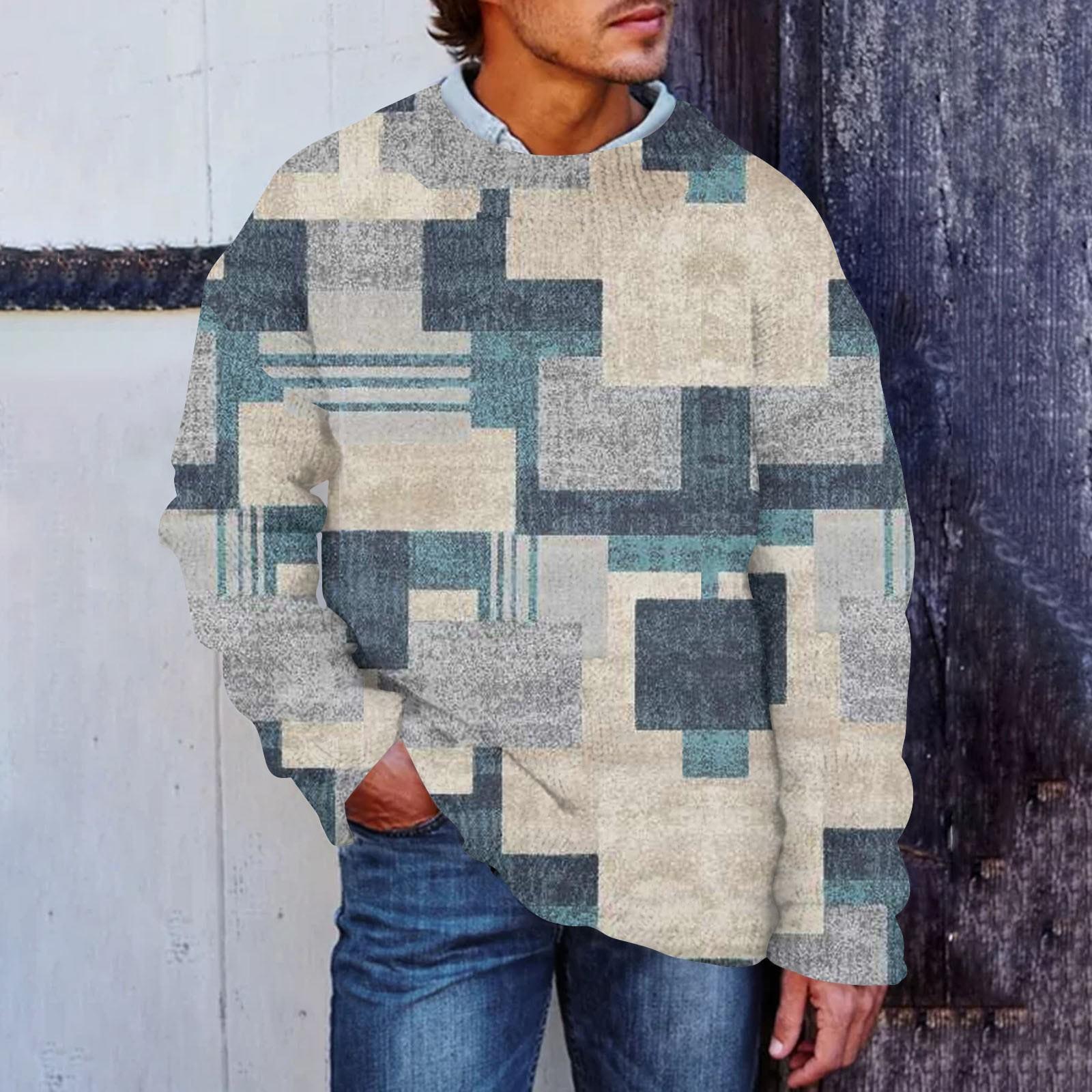 

Мужской принтованный синтетический свитер с круглым вырезом, спортивная одежда, свободный топ с длинными рукавами L