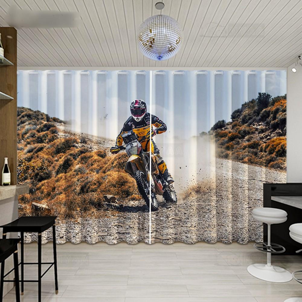 2PCS Cool Motorcycle Boys Dormitory Curtain Living Room Floor-to-ceiling Windows Motorcycle Club Studio Windows Cortinas Drape