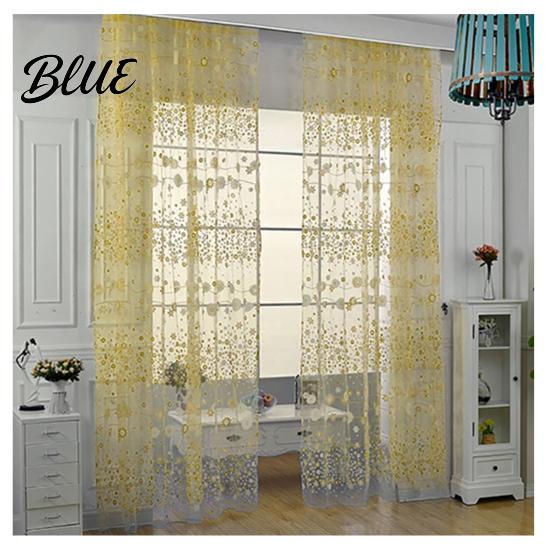 Voile Curtain Window for Home Decor Balcony Pattern Room Translucent Floral Valance Pastoral Office Cafe