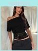 Tshirt For Women Lace Spliced Off Shoulder Short Sleeve With Slim Fit For Party And Casual Wear