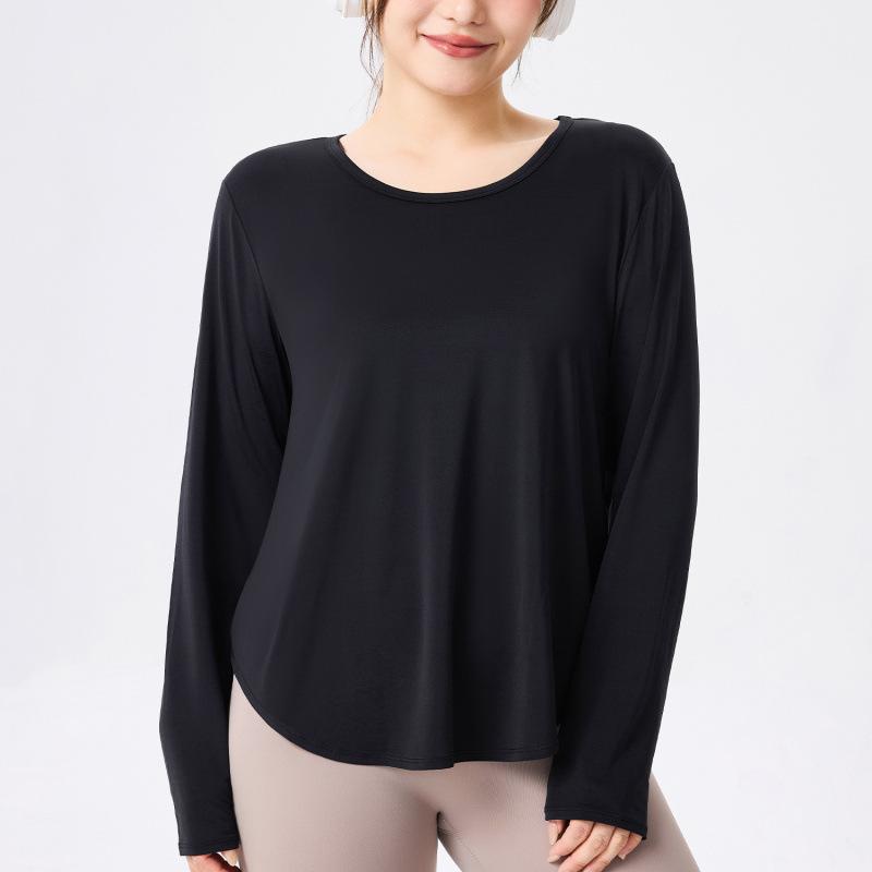 Plus-size plus-size plus-size plus-size yoga dress, long-sleeve back-back mesh sports top, breathable quick-dry waist-tightening cover-up T-shirt L