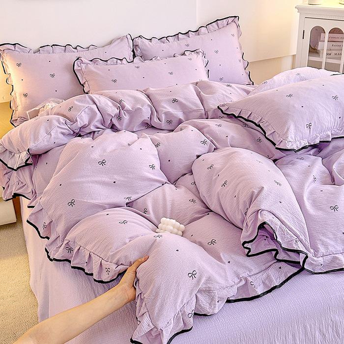 Korean Princess Cloud-like Crinkled Gauze Lace Cotton Bedding Set