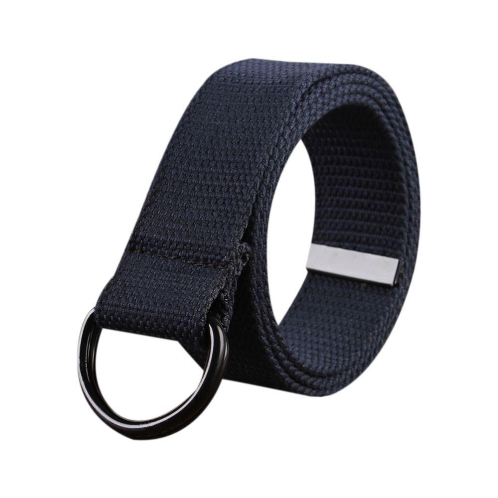 Casual Versatile Black Buckle Nylon Braided Belt Weave Waist Band Canvas Strap Double Ring Waistband