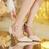 Summer Fashion Women's Pointed Toe Pearl High Heel Sandals Hollow Slim Comfortable High Heels Party Wedding Dress Shoes