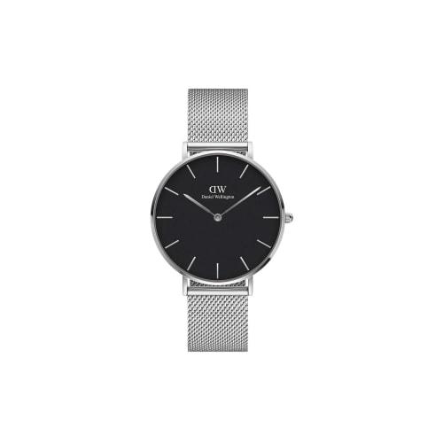 [Official Shop/2-Year Warranty/Authentic Import] Daniel Wellington DW Women's Petite Sterling Black 32mm Watch, Stylish Designer Mesh Watch, Black, Pe
