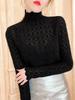 Women's Fleece-Lined Lace Base Layer Top: Stylish High-Neck Brushed Mesh Shirt for Autumn/Winter