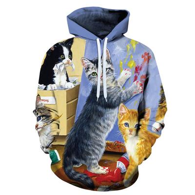 Autumn Animal Cat Pattern 3D Printed Hoodies Fashionable Casual Sports Long Sleeved Men's Hooded Sweatshirts