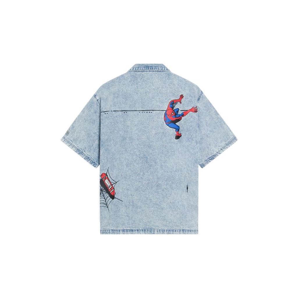 Li Ning X Marvel Kollaboration Disney Serie Sportlich Lässig Einfaches Shirt Herrenhemden Blau ASHS909-2