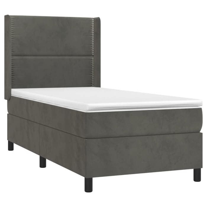 3132598 vidaXL Lit à sommier tapissier et matelas Gris foncé 90x200 cm Velours