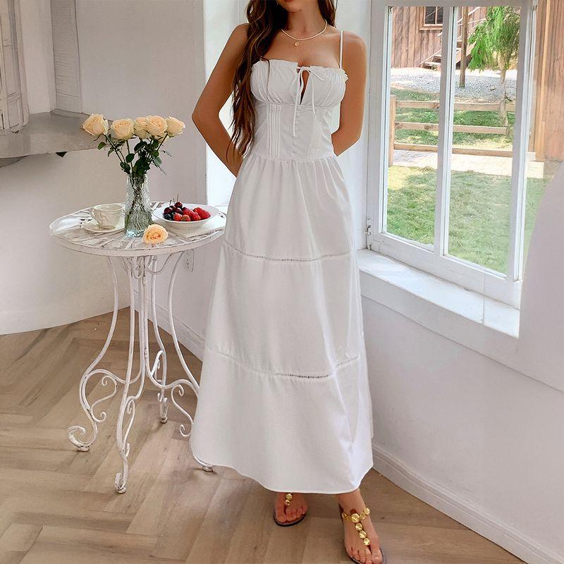 

and American Foreign Trade Women clothes 2025 Spring and Summer Amazon Independent Station Leisure Holiday Style Sling Advanced Long dress Dress White M