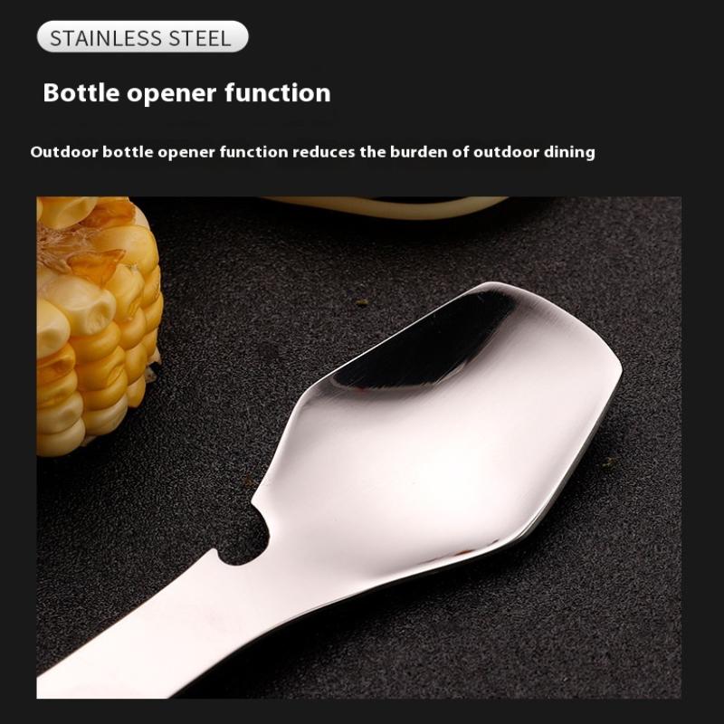 Hiking Picnic Outdoor Multifunctional Portable Stainless Steel Fork Spork Spoon Tableware Bottle Opener Spoon