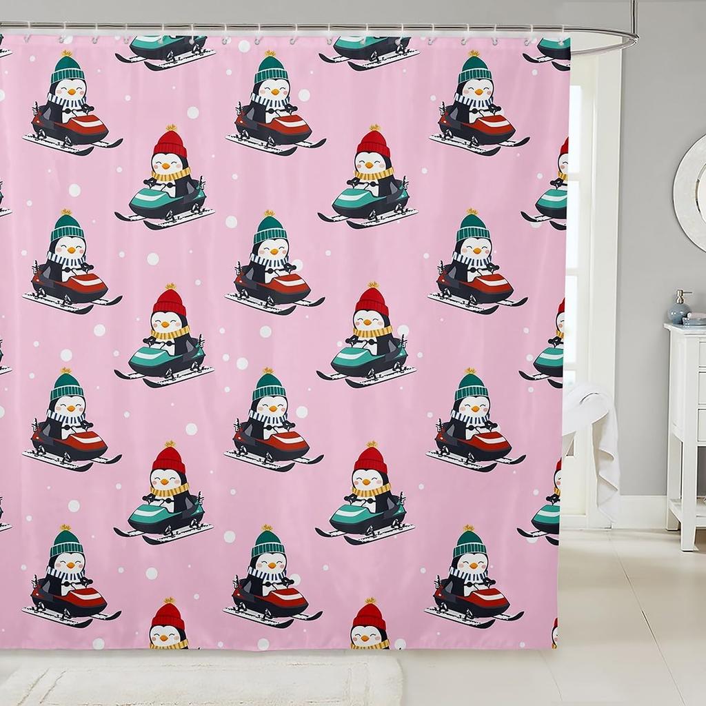 Christmas Puppy Shower Curtains Festive Pet Bathroom Curtain Kids Women Men Cute Dog Bathroom Accessories Xmas Tree Snowflake
