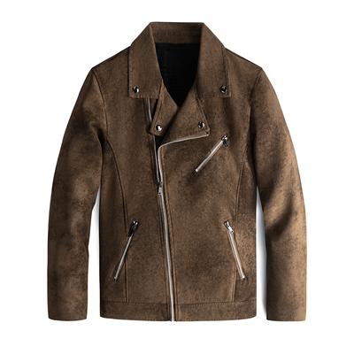 Fashion Handsome Leather Men Plus Fleece Slim Diagonal Zipper Leather Jacket Korean Motorcycle Suit New Autumn and Winter Coat