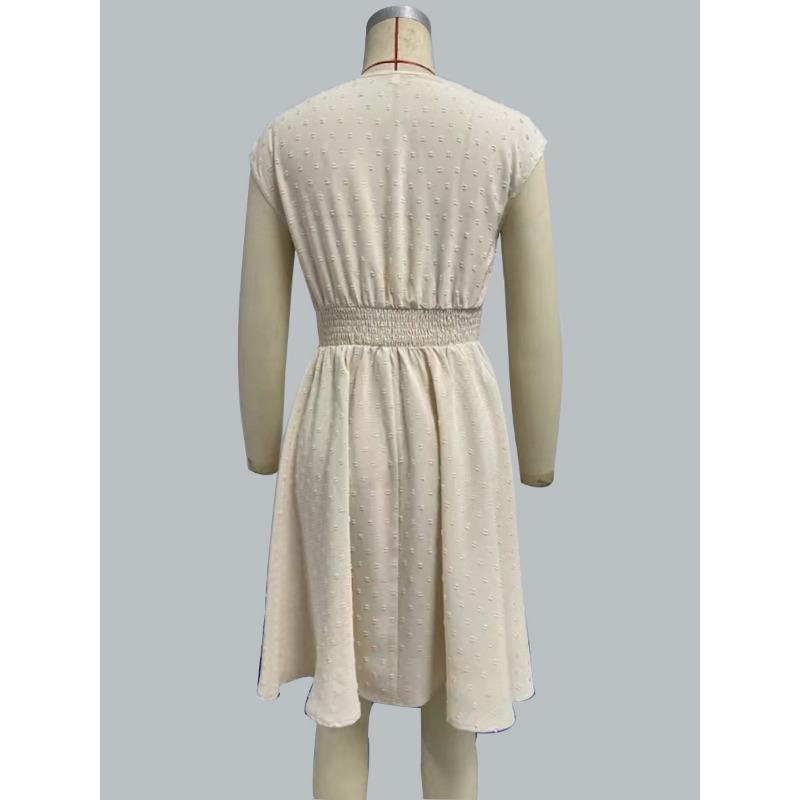 Summer V-neck Sleeveless Lace Fashion Dress Hollow Out Elegant Slim Fit Party A-line Dress Female Loose Casual Simple Solid Color Pleated Clothing