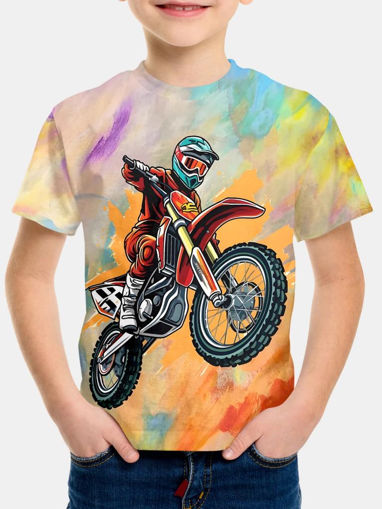 Children's T-Shirt Boy 3D Motorcycle Print T-Shirt for Boy Short Sleeve Top Active Outdoor Kids Girl T-Shirt Boy Child Tee Shirt