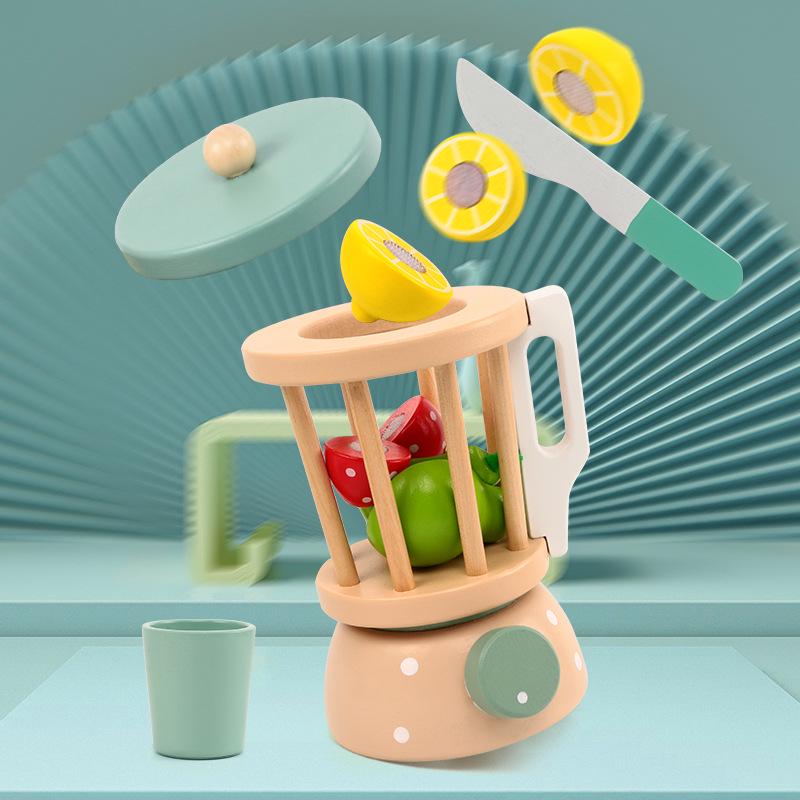 Kids Wooden Fruit Juicer Role Play Toy - Enhances Hand-Eye Coordination Through Fruit Cutting Simulation