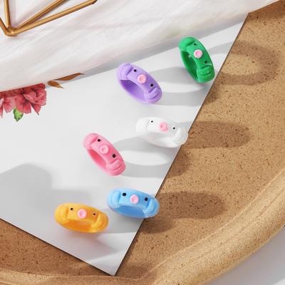 2022 New Simple Fashion Children Exquisite Cartoon Animal Girls Student Ring Ladies Elegant Ring Couple Ring Cute Colorful Acrylic Pig Ring