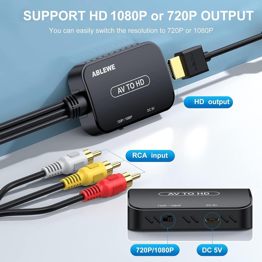 ABLEWE RCA to HDMI AV to HDMI Audio USB with Japanese Instruction 3 Colors HDMI Cable Compatible with Converter, Composite, 1080/720P Switchable,