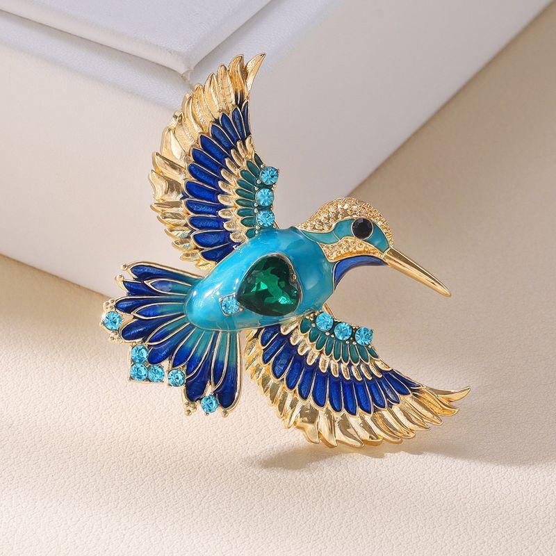 European and American Fashion Personalized Blue Hummingbird Brooch High-End Luxury Elegant Animal Pin Suit Jacket Accessory Corsage
