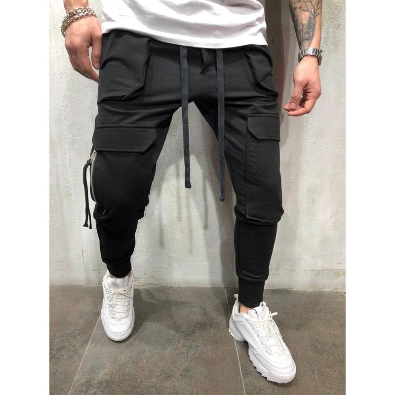 

New Drawstring Zip Pocket Slim Pants Drawstring Skinny Jeans Zip Pocket Slim-Fit Pants Black 3XL