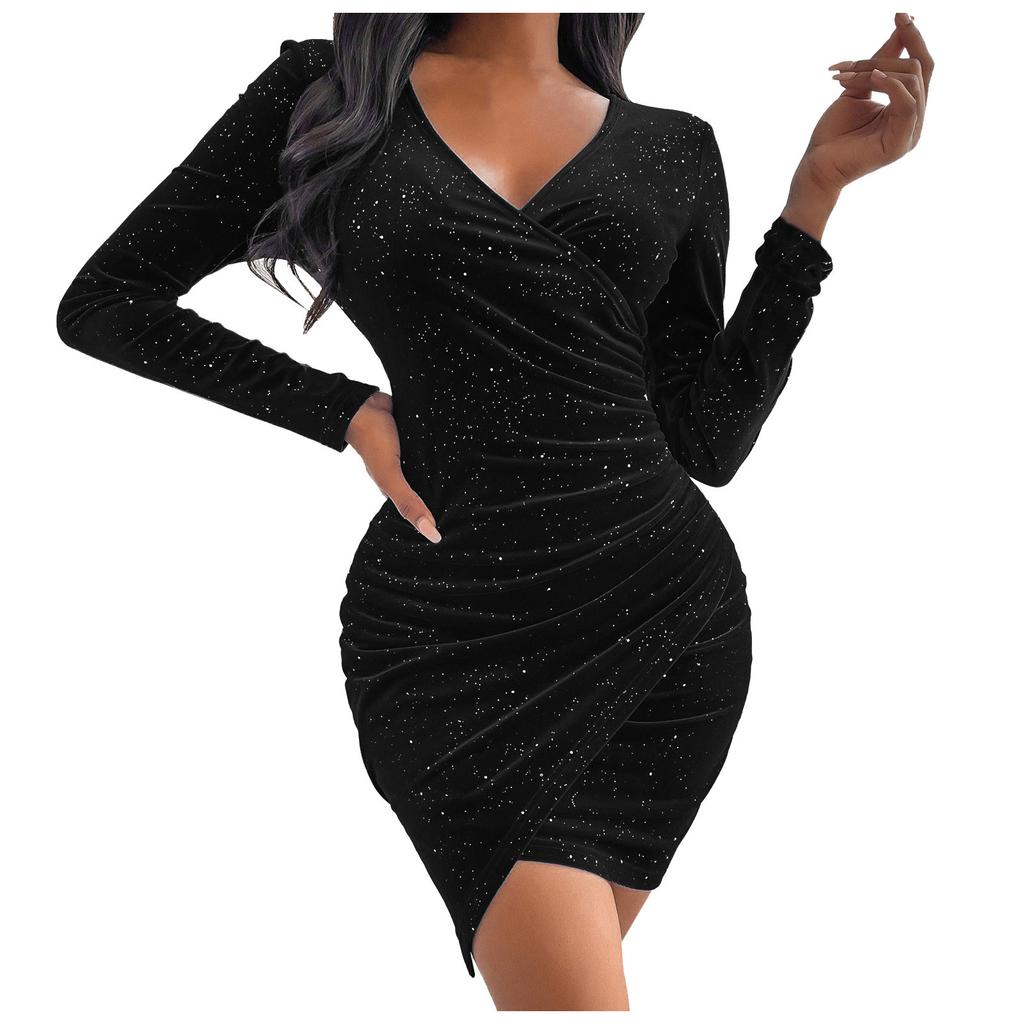 Women's Fashion  And Winter Sexy V-Neck Velvet Dress Small Dress