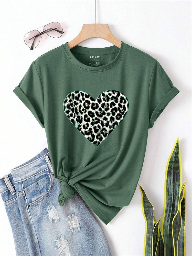 Urban Fashion Women's Leopard-print Short-sleeved Top Summer Daily Casual Women's Crew-neck T-shirt Outdoor Street Elegant Top