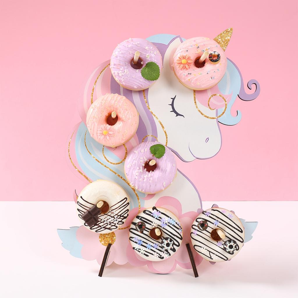 Unicorn Wooden Donut Stand Wall Dessert Doughnut Table Holder Unicorn Birthday Party Decor Baby Shower Wedding Party Supplies