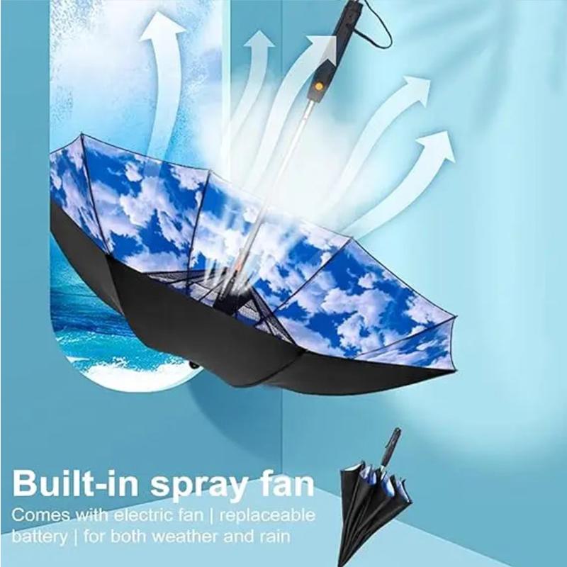 3 in 1 Umbrella with Fan Portable Misting Fan Umbrella With UV Protection Mist Spray Umbrella for Summer Cooling Battery Power