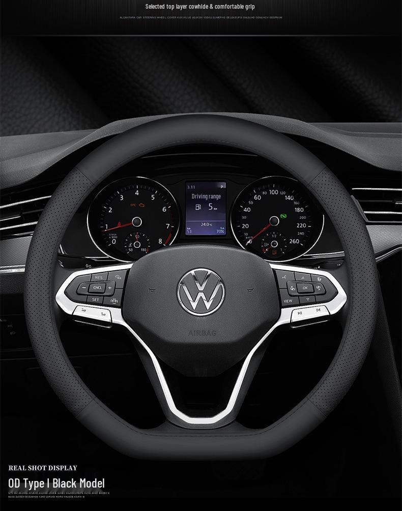 Universal Genuine Leather Steering Wheel Cover for Magotan, Passat, Lavida, and Bora - Anti-Slip & All-Season Fit