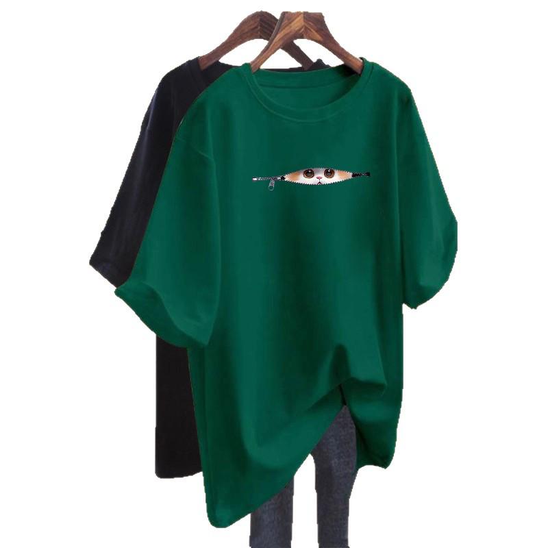 Women's Summer 2026 Oversized Cartoon T-shirt - European Style Loose Mid-length Short Sleeve