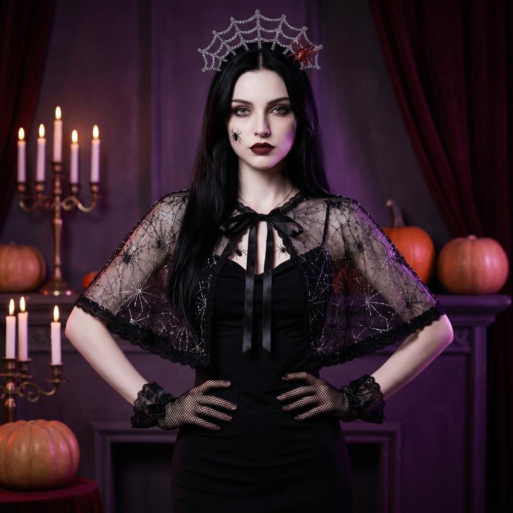 Halloween Costume Accessories Set Headband Cape Gloves Stickers for Women