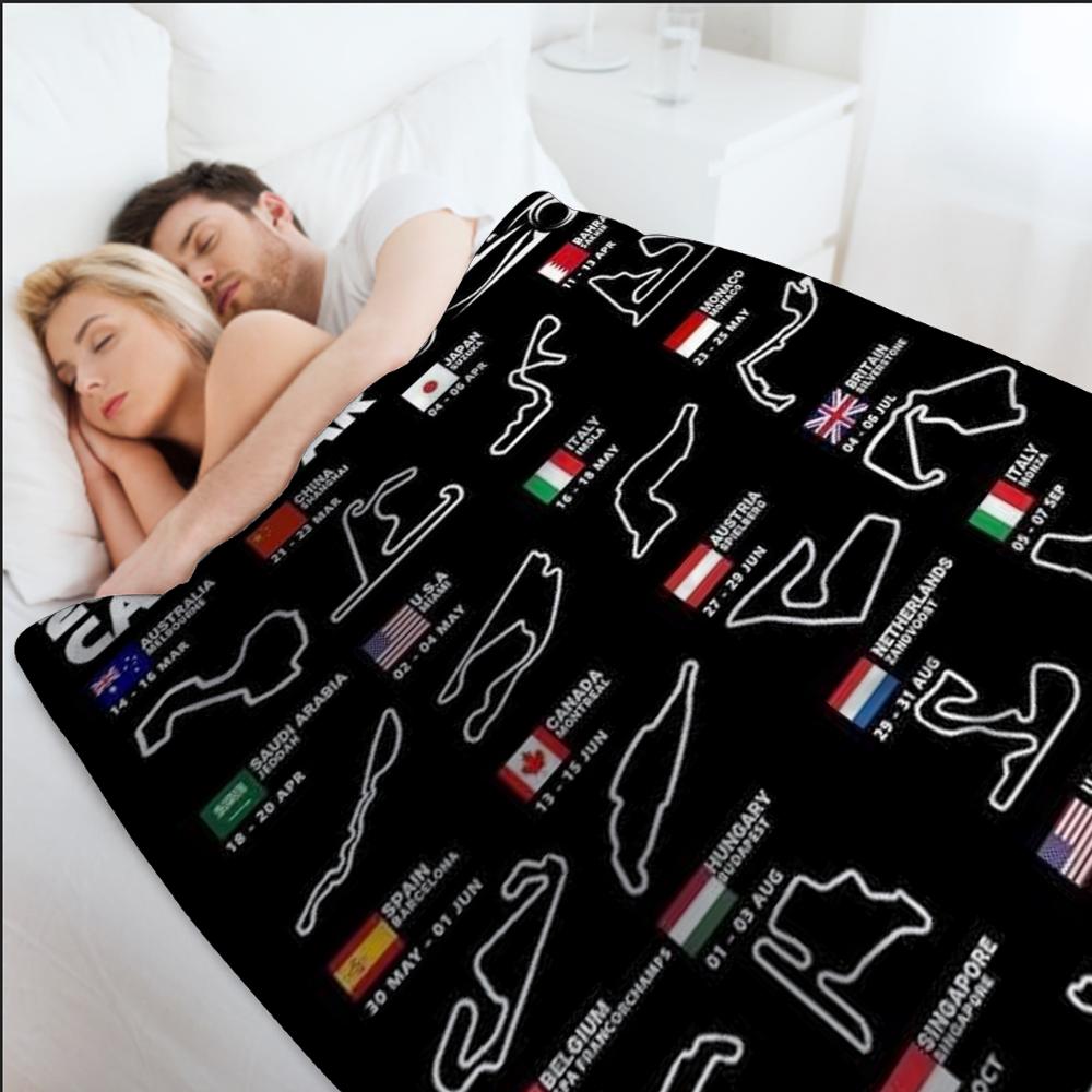 Throw Blanket Aesthetic Track F1 Portable Home Travel Camping Sofa Picnic Thick Warm Map Flannel Blanket