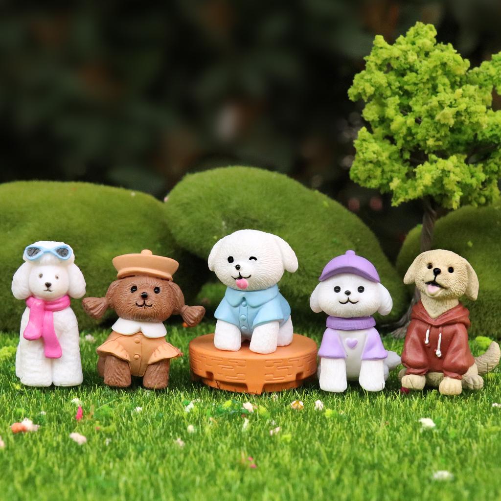 12pcs Adorable Simulation Dog Puppy Animal Decoration Resin Craft Miniature Figure designed for Bonsai Microlandscape Fairy Garden Decor