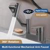 Washbasin Faucet Bathroom Multi-functional Mechanical Arm Cold and Hot Water Tap Digital Display Household Universal Rotation