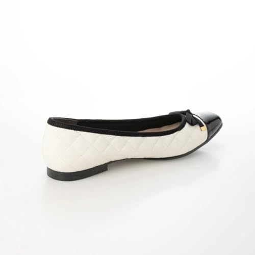 IK Plus Women's Quilted Flat Pumps, Size 153, White Quilting/Black, Size E, 25.5 Cm, 2E